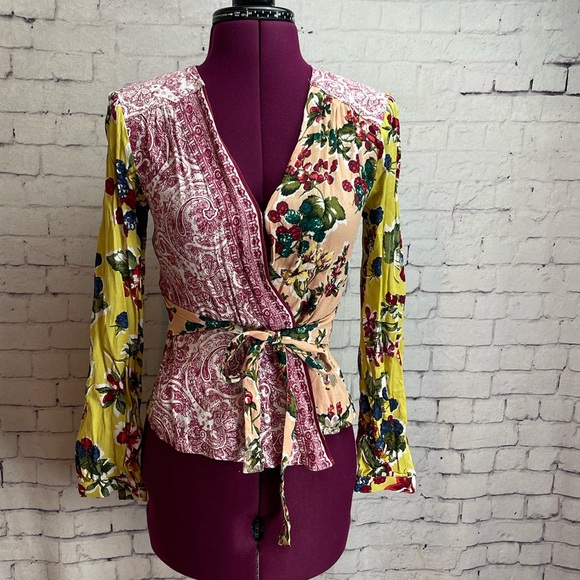Anthropologie Meadow Rue long sleeve wrap blouse size 0! - Picture 1 of 6